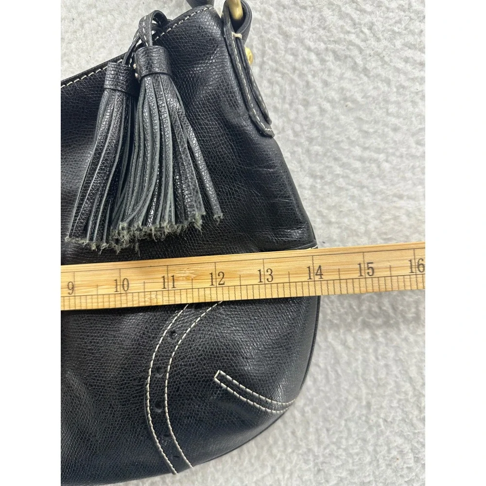 Talbots Black‎ Leather Hobo Bag w/Tassel Accent Shoulder Bag